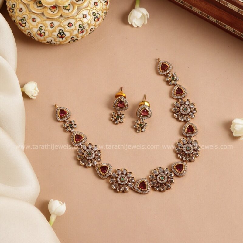 Floral Victorian Diamond short Neckpiece N409