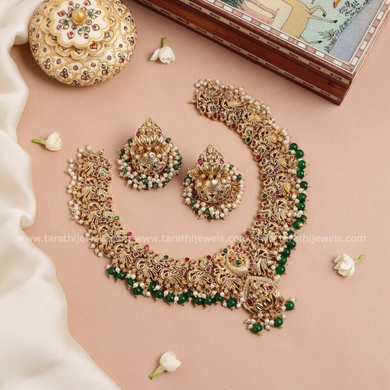 Amazing Peacock Design Green beads Drops Necklace N471