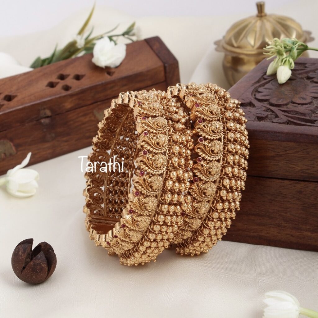 Gold Beads Peacock Bridal Bangle BA51