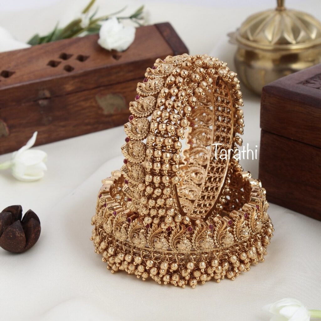 Gold Beads Peacock Bridal Bangle BA51 - Image 2