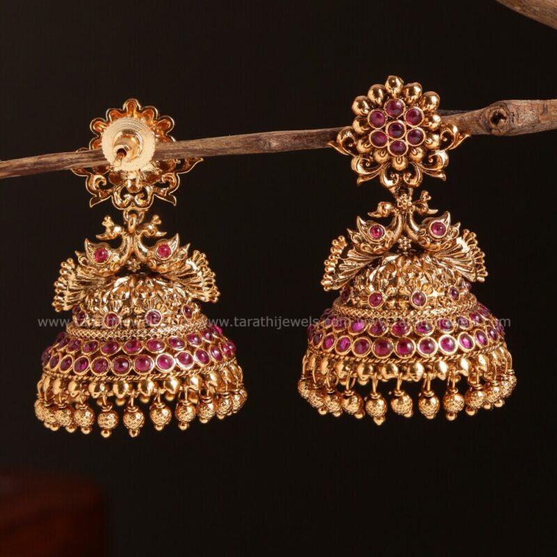 Amazing Gold tone Peacock Jumka EA257 - Image 2