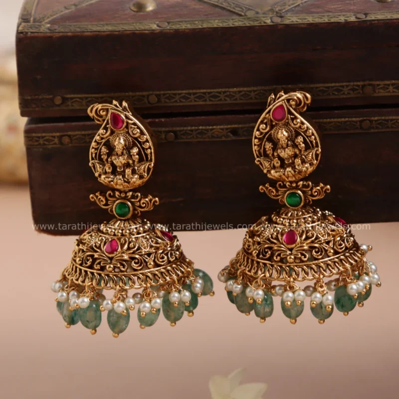 Antique Finish Lakshmi Green drops Long Haaram HA266 - Image 2