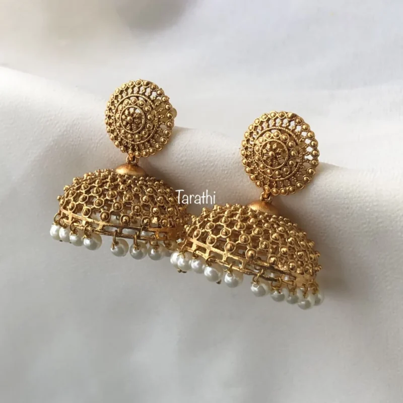 Gold Finish Pearls Drops Jumka EA186