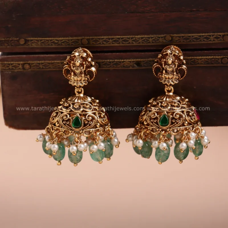 Antique Finish Lakshmi Green drops Long Haaram HA280 - Image 2