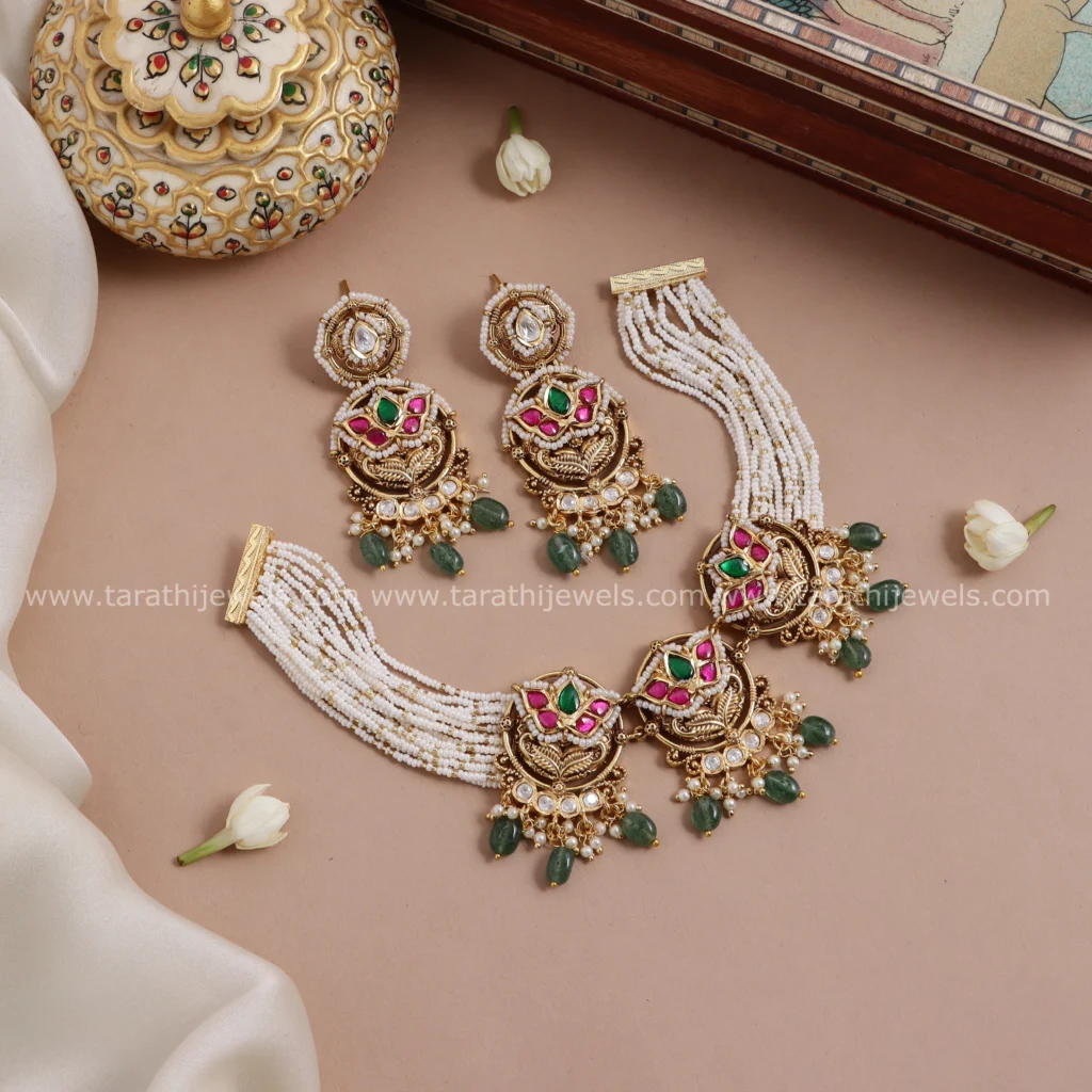 Jadau Kundan Pearl line choker Set CH367
