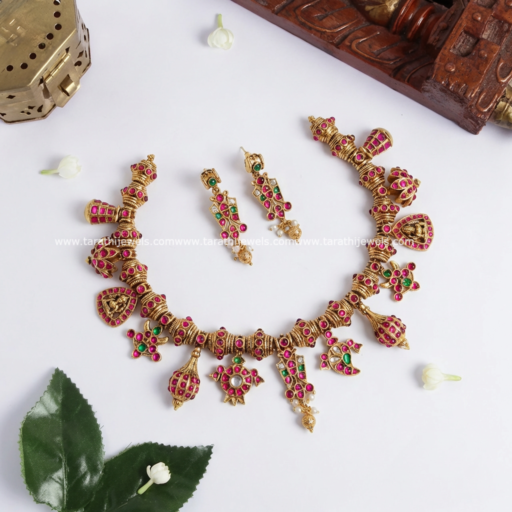 Tarathi Kundan Jadau Gold Beads Drops pearls Chocker Neckpiece N890